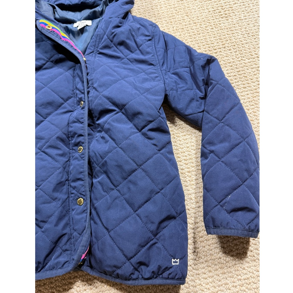 Crown & Ivy Jacket Girls Medium Navy Quilted Lined Hooded Snap Outerwear Coat - Picture 2 of 5